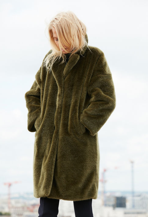 manteau frida claudie pierlot imitation fourrure vert