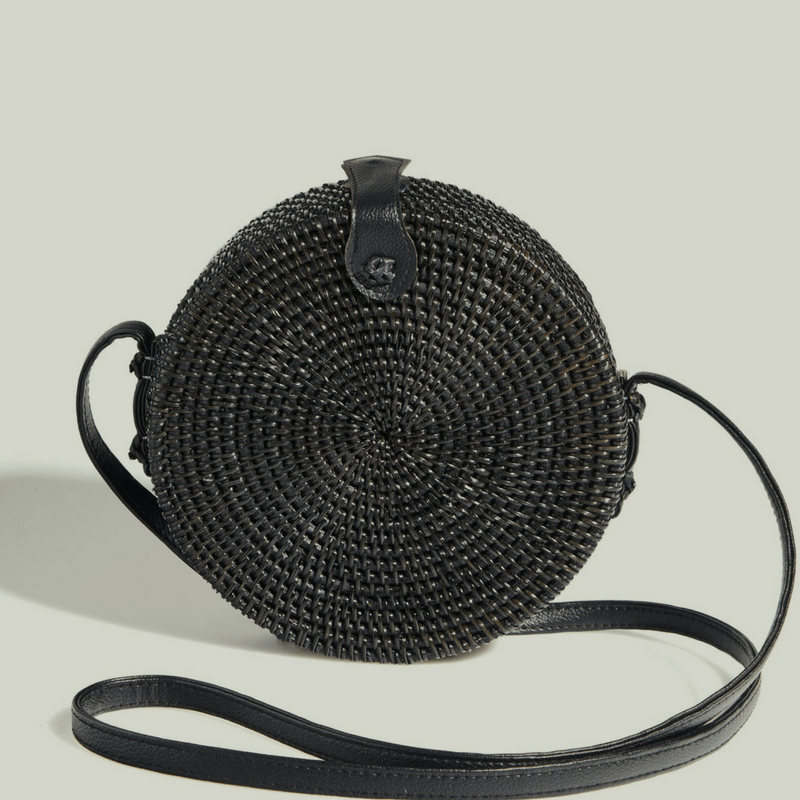 sac osier raphia rond noir oysho