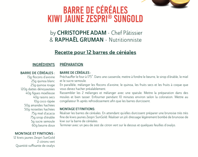RECETTE BARRE DE CEREALES COUPE FAIM KIWI
